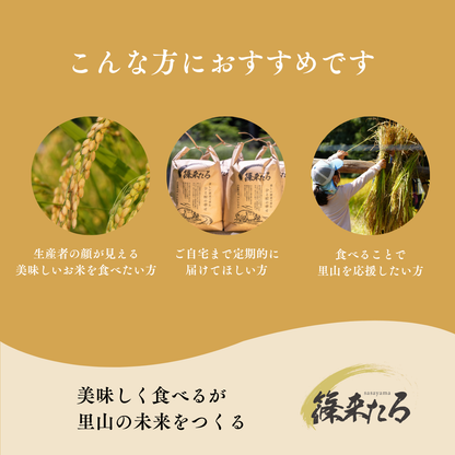 『篠来たる』源流のお米 30kg×年2回の郵送プラン
