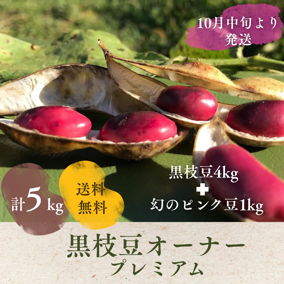 「黒枝豆オーナープレミアム」黒枝豆４kg＋幻のピンク豆1kg (10月中旬よりお届け)